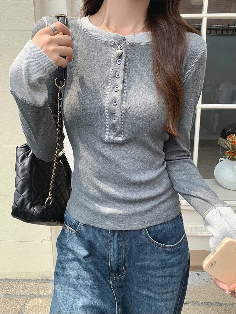 Women'S Fashion Tops - เสื้อยืด Y2K ลายปะติดปะต่อ 2025, เสื้อครุ๊งจ์สีตัดกัน, เสื้อยืดลำลองทรงเข้ารูปสไตล์ฮาราจูกุสำหรับผู้หญิง