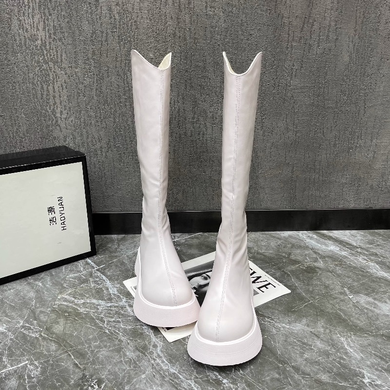 Women'S Fashion Knee High Boots - รองเท้าบูทผู้หญิงแบบเรียบง่าย สีพื้น พื้นหนา กันลื่น สไตล์ลำลอง ดีไซน์ซิป