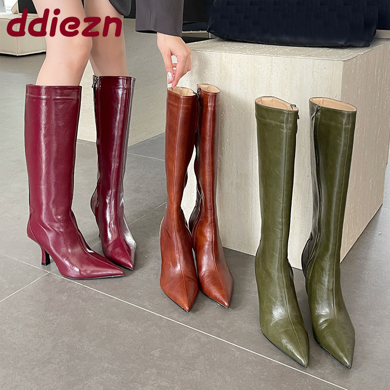 Women'S Fashion Knee High Boots - รองเท้าบูทหุ้มข้อสูงถึงเข่า หัวแหลม สไตล์แฟชั่น สำหรับผู้หญิง ส้นสูง ซิปยาว
