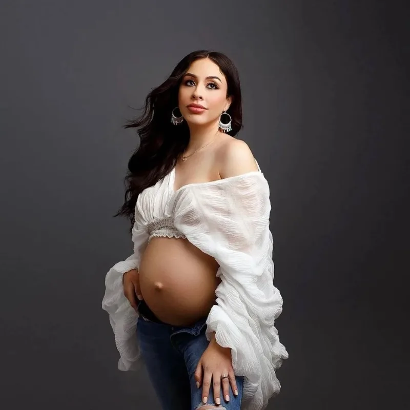 Women Fashion Photoshoot - คลอดบุตรการถ่ายภาพ Props เสื้อการตั้งครรภ์ถ่ายภาพเสื้อคอวี