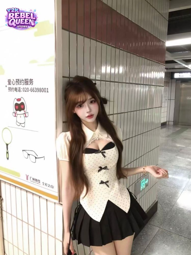 Ruched Dress Mini - ชุดเซ็ต 2 ชิ้น Coquette Sweet สำหรับผู้หญิง