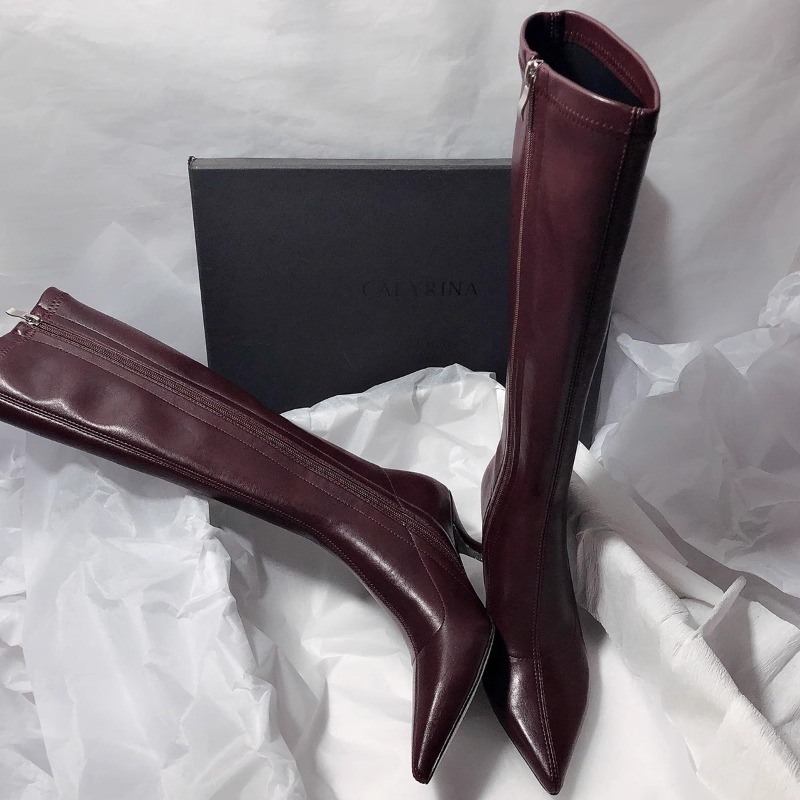 Women'S Fashion Knee High Boots - ฤดูใบไม้ร่วงใหม่ Stiletto แฟชั่นรองเท้าผู้หญิง Pointed Toe ซิปด้านข้าง
