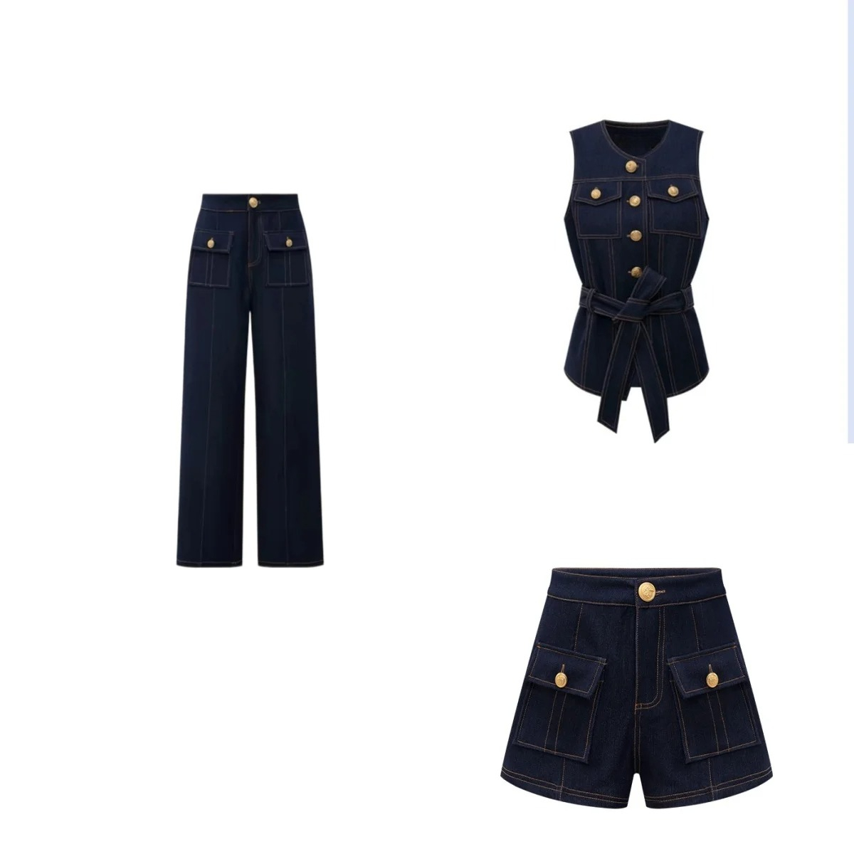 Women'S Fashion Trends 2026 Spring Summer - ชุดแฟชั่นสไตล์ Y2K 2026 เสื้อกั๊กยีนส์ทรงเรโทรแบบติดกระดุม กางเกงขาสั้น กางเกงขายาว
