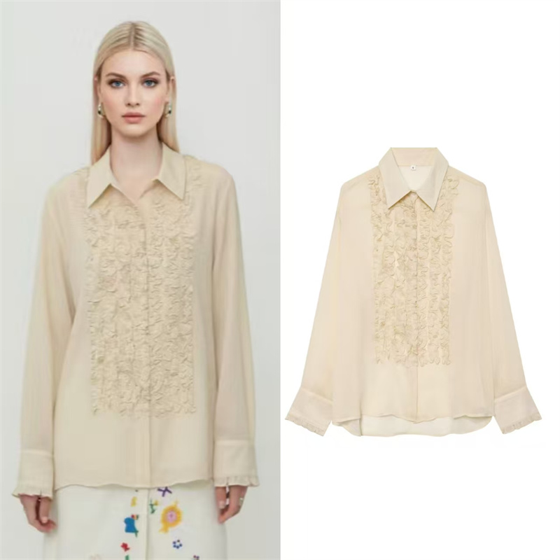 Women'S Fashion Trends 2026 Spring Summer - เสื้อเชิ้ตผู้หญิงแฟชั่นเทรนด์ปี 2026 ฤดูใบไม้ผลิและฤดูใบไม้ร่วง ปกเสื้อผ้าผสมผสาน จับจีบแบบเสื้อคลุม