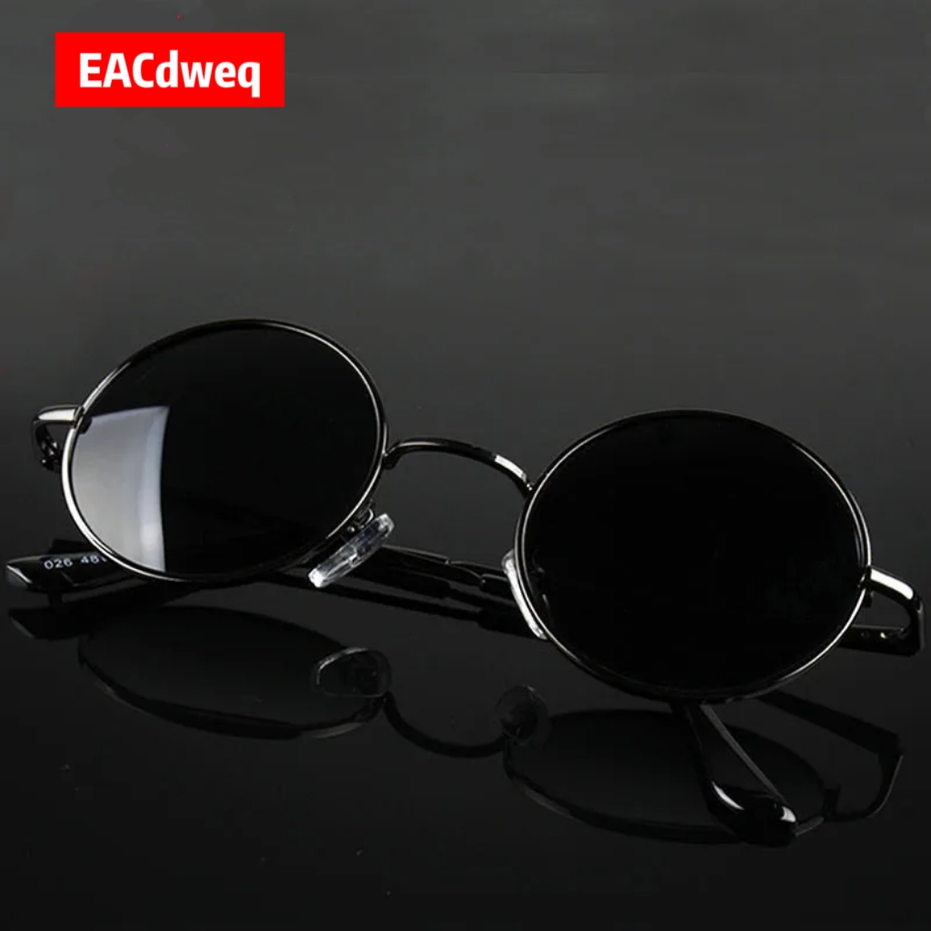 Women'S Fashion Eyeglass Frames - แว่นกันแดดทรงกลมสไตล์เรโทรวินเทจสำหรับผู้ชายและผู้หญิง แบรนด์ดีไซเนอร์ กรอบโลหะผสม เลนส์สีดำ ป้องกันรังสียูวี 400