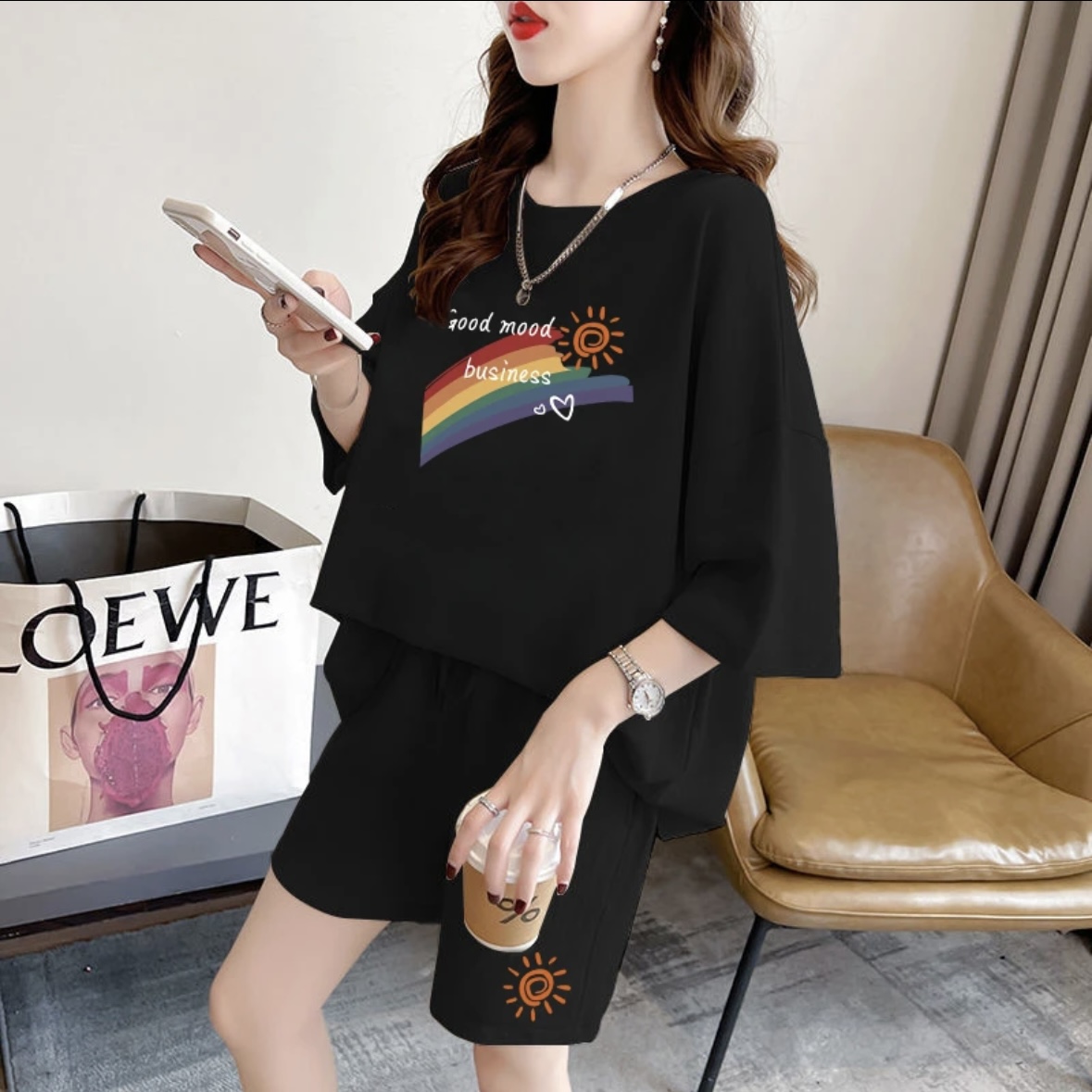 Women'S Fashion Tops - ชุดกางเกงขาสั้นแฟชั่นฤดูร้อนสำหรับผู้หญิง, ชุดกีฬา, เสื้อยืดแขนสั้นโอเวอร์ไซส์, ชุด 2 ชิ้น,