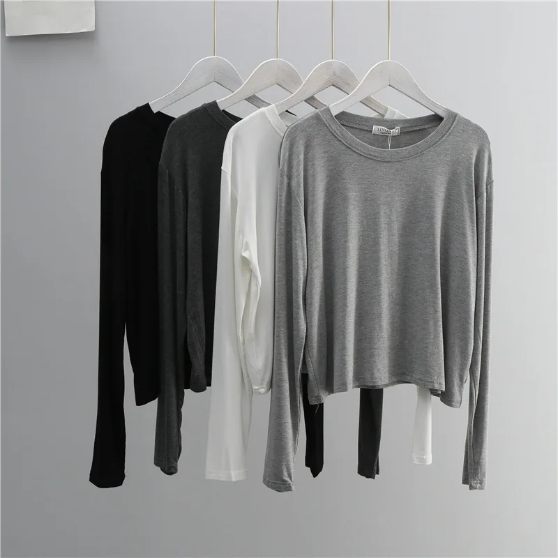 เสื้อยืดแขนยาวคอโอ ผ้าผสมคอตตอ - Women'S Fashion Tops บทวิจารณ์และราคา