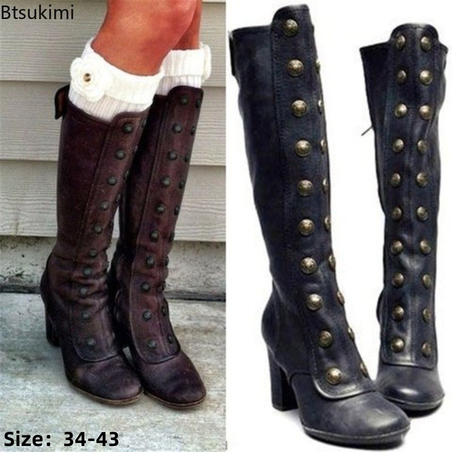 รองเท้าบูทแฟชั่นสไตล์เรโทรสีดำ - Women'S Fashion Knee High Boots บทวิจารณ์และราคา