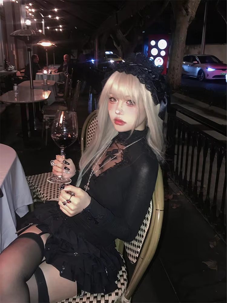 เสื้อคอเต่าสไตล์ Y2K สีดำ ลายก - Women'S Fashion Tops บทวิจารณ์และราคา