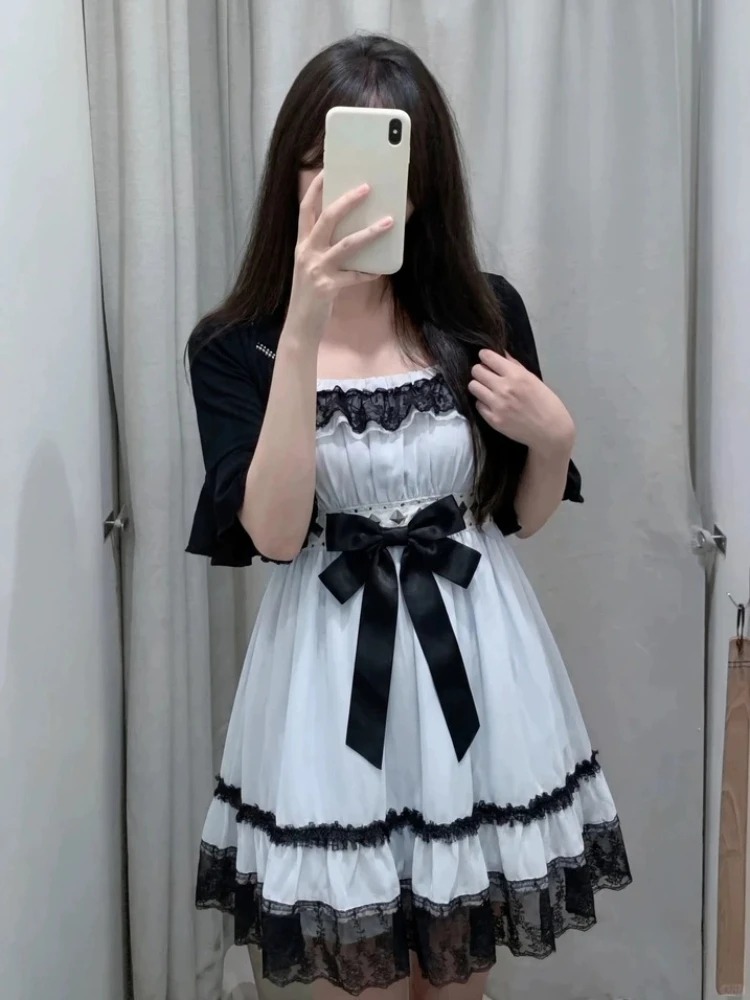 แฟชั่นโกธิคพังก์น่ารัก ชุดเซ็ต - Ruched Dress Mini บทวิจารณ์และราคา