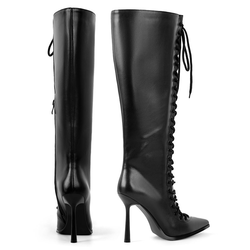 รองเท้าบูทหุ้มข้อหนังเทียมแบบผ - Women'S Fashion Knee High Boots บทวิจารณ์และราคา