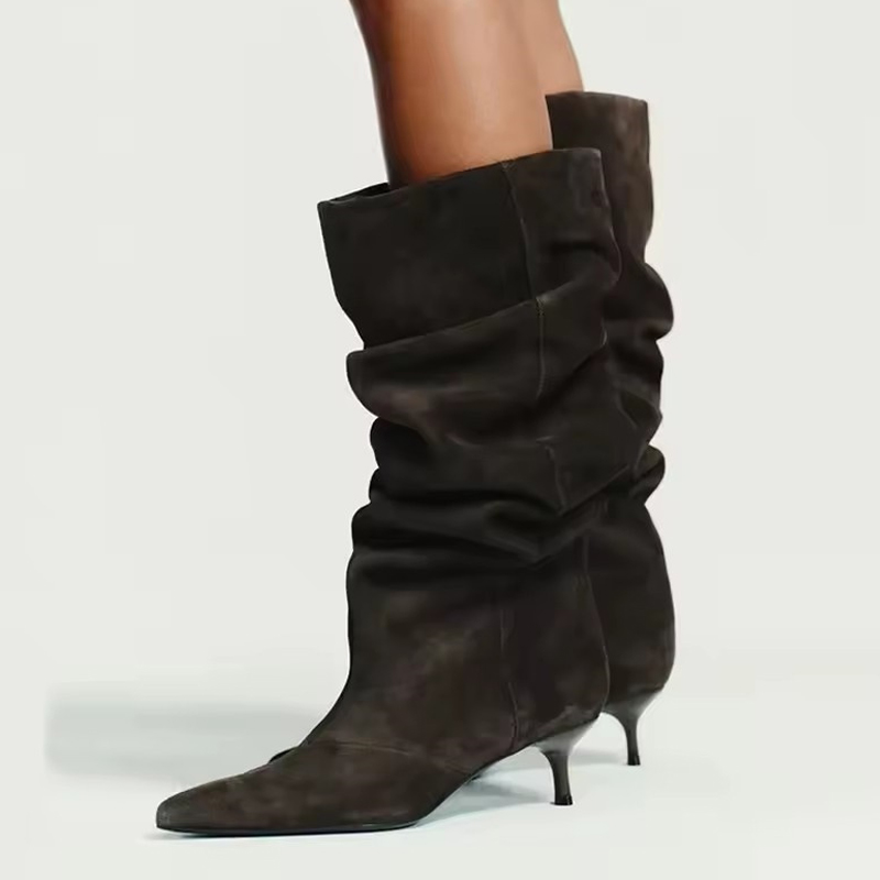 รองเท้าบูทสูงถึงเข่าแบบจีบหนัง - Women'S Fashion Knee High Boots บทวิจารณ์และราคา