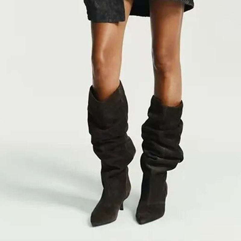 รองเท้าบูทสูงถึงเข่าแบบจีบหนัง - Women'S Fashion Knee High Boots บทวิจารณ์และราคา