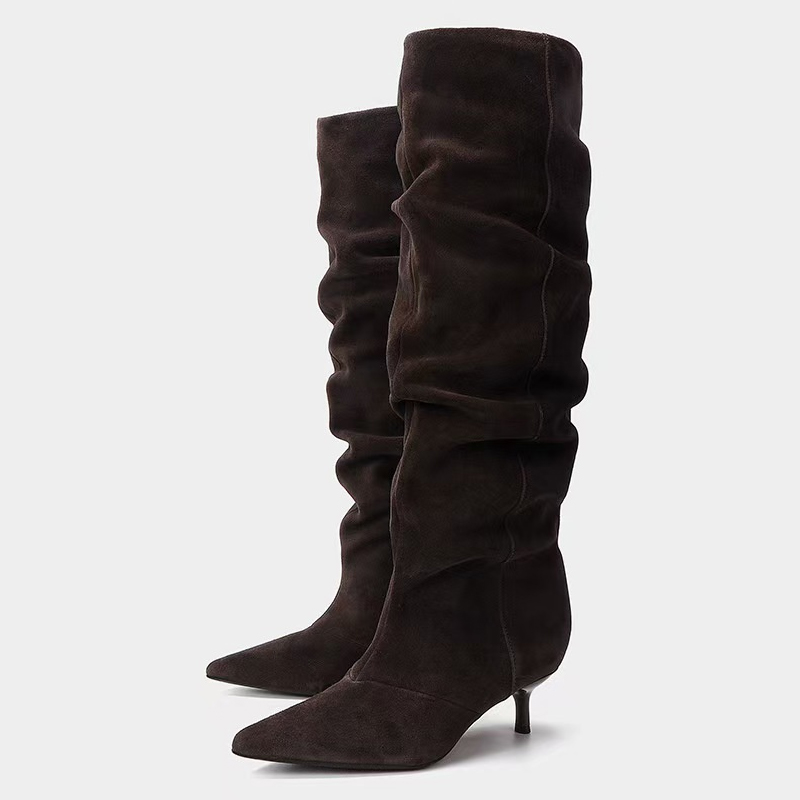 รองเท้าบูทสูงถึงเข่าแบบจีบหนัง - Women'S Fashion Knee High Boots บทวิจารณ์และราคา