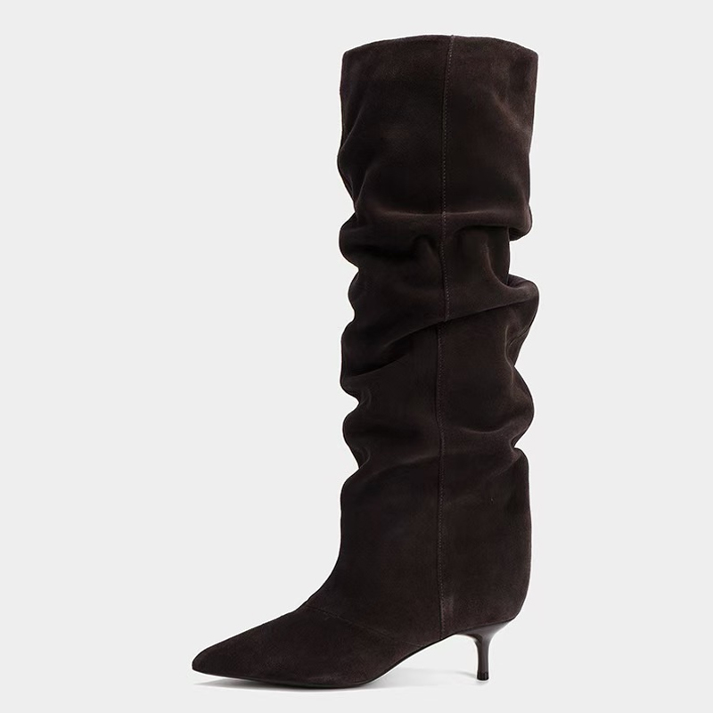 รองเท้าบูทสูงถึงเข่าแบบจีบหนัง - Women'S Fashion Knee High Boots บทวิจารณ์และราคา