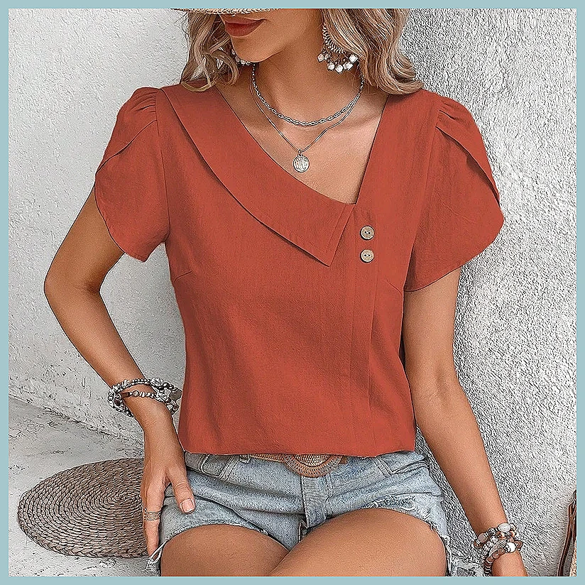 เสื้อเบลาส์สีพื้นสไตล์วินเทจสำ - Women'S Fashion Tops บทวิจารณ์และราคา